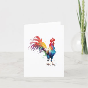 Rooster B Bird Portrait in Watercolors & Pen Holiday Card