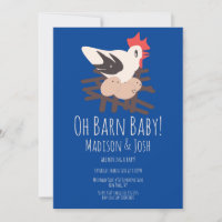 Rooster Barn Animals Farm Baby Shower Art Blue