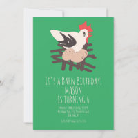Rooster Barn Animals Farm Birthday Art Green