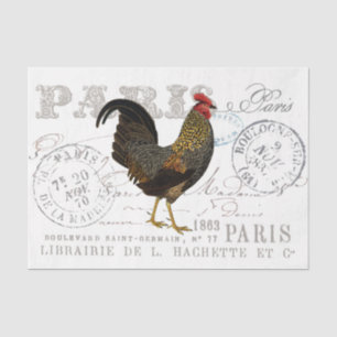 Rooster Bird Farmhouse French Script Decoupage Tissue Paper