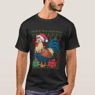 Rooster Bird Xmas Lights Ugly Santa Hat Rooster Ch T-Shirt