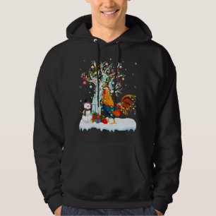 Rooster Bird Xmas Tree Lighting Santa Hat Rooster Hoodie