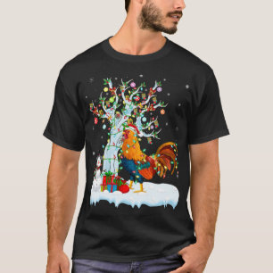Rooster Bird Xmas Tree Lighting Santa Hat Rooster T-Shirt
