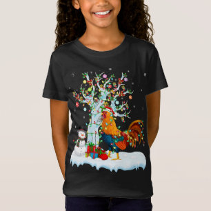 Rooster Bird Xmas Tree Lighting Santa Hat Rooster  T-Shirt