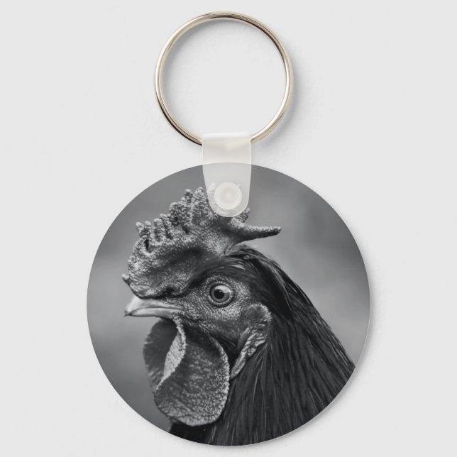 Rooster Black and White Key Ring (Front)