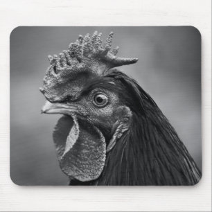Rooster Black and White Mouse Pad