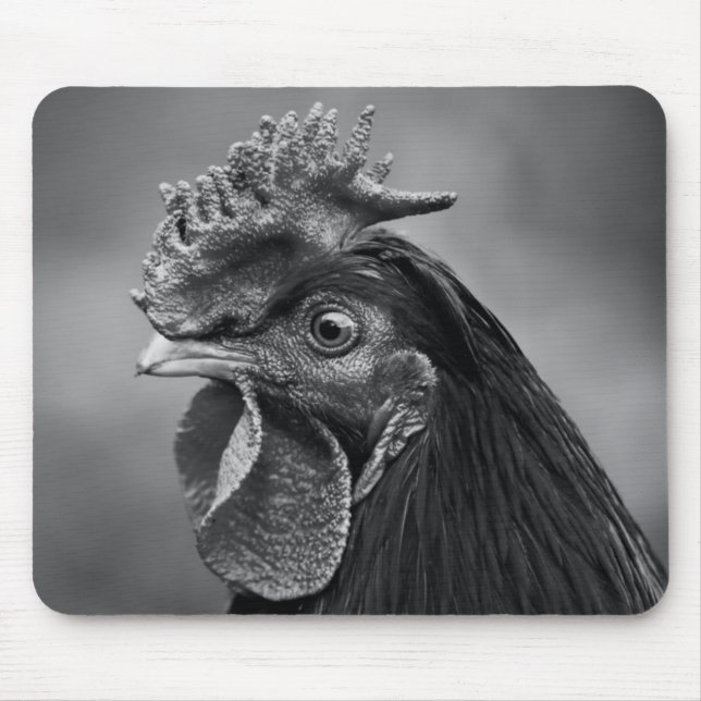 Rooster Black and White Mouse Pad (Front)