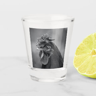 Rooster Black and White Shot Glass
