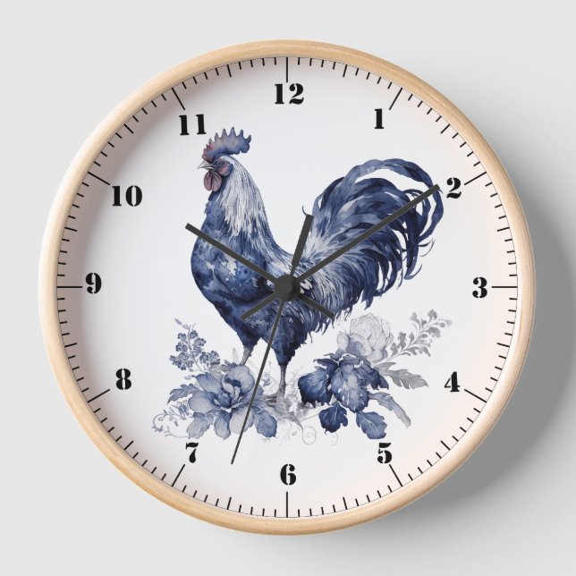 "Rooster" Blue Willow Style Clock (Front)