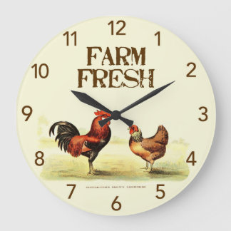 Rooster Botanical Farm Fresh Large Round Clock