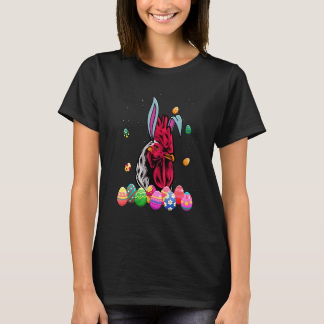 Rooster Bunny Easter Funny Easter Day Chicken T-Shirt (Front)