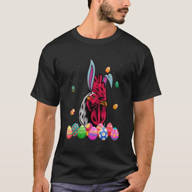 Rooster Bunny Easter Funny Easter Day Chicken T-Shirt (Front)