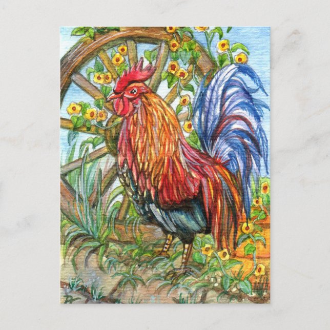 Rooster by Wheel Garden Postcard (Front)