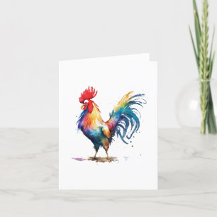 Rooster C Bird Portrait in Watercolors & Pen Holiday Card