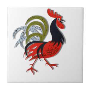 Rooster Cartoon Animated Customise Red Tile