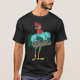 Rooster Cartoon Dj With Turntables Distressed T-Shirt