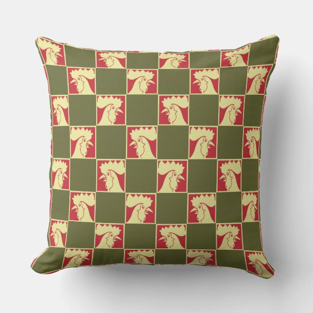 Rooster Chequerboard Pattern Cushion (Front)