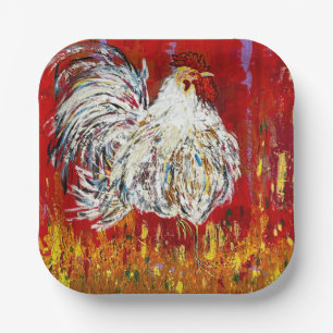 Rooster Chicken 7 inch square paper plates set