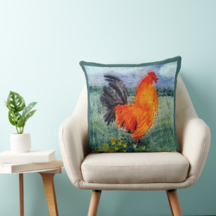 Rooster Chicken Art Cushion