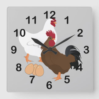 Rooster Chicken Eggs Square Wall Clock