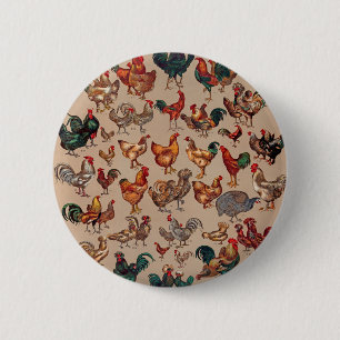 Rooster Chicken Farm Country Animal 6 Cm Round Badge