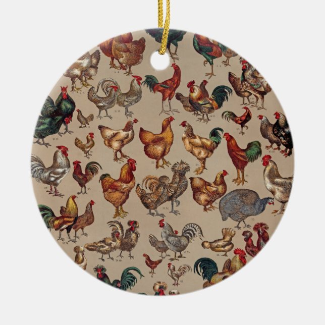 Rooster Chicken Farm Country Animal Ceramic Tree Decoration (Front)