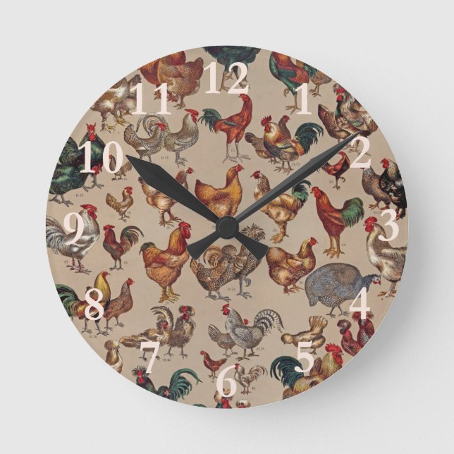 Rooster Chicken Farm Country Animal Round Clock (Front)