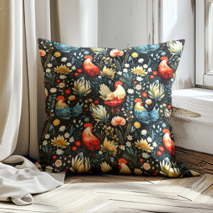 Rooster Chicken Farmhouse Navy Blue Farm  Cushion