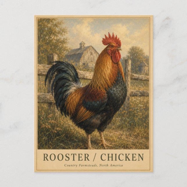 Rooster Chicken Farmstead VINTAGE Postcard (Front)