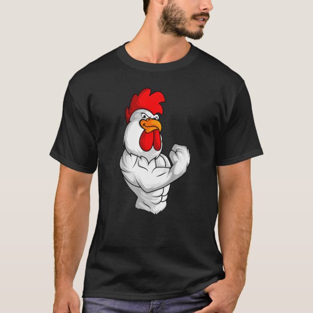 Rooster Chicken Fitness Training Bodybuilder Muscl T-Shirt (Front)