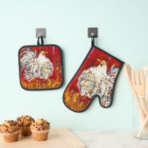 Rooster Chicken Mitt and Pot Holder Set