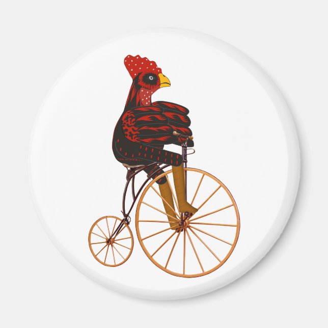 Rooster Chicken Riding A Vintage Bicycle   Magnet (Front)