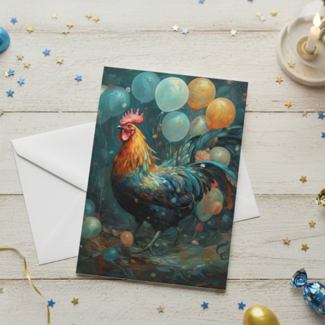 Rooster Chicken With Balloons Birthday  Card (Creator Uploaded)