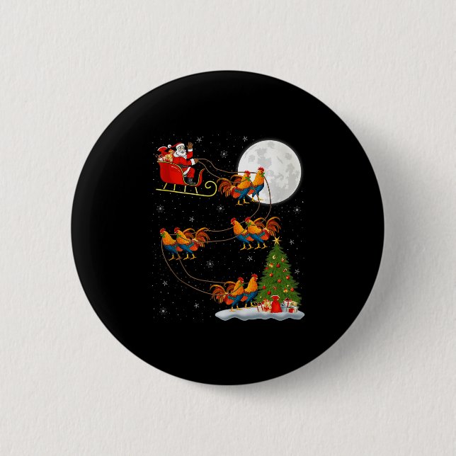 Rooster Chickens Santa Sleigh Flying Funny Magical 6 Cm Round Badge (Front)