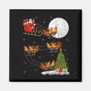 Rooster Chickens Santa Sleigh Flying Funny Magical Magnet