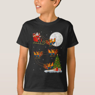 Rooster Chickens Santa Sleigh Flying Funny Magical T-Shirt