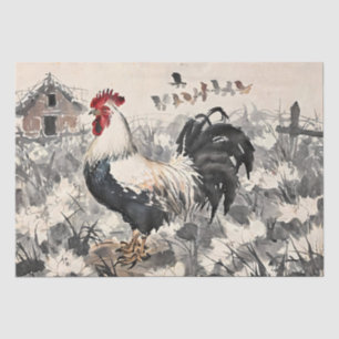 Rooster Chinese Ink Painting Decoupage Tissue Paper