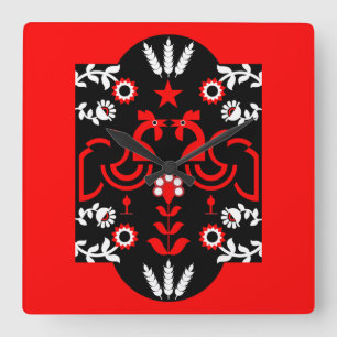 Rooster Cockerel Nordic Scandinavian Folk Art   Square Wall Clock