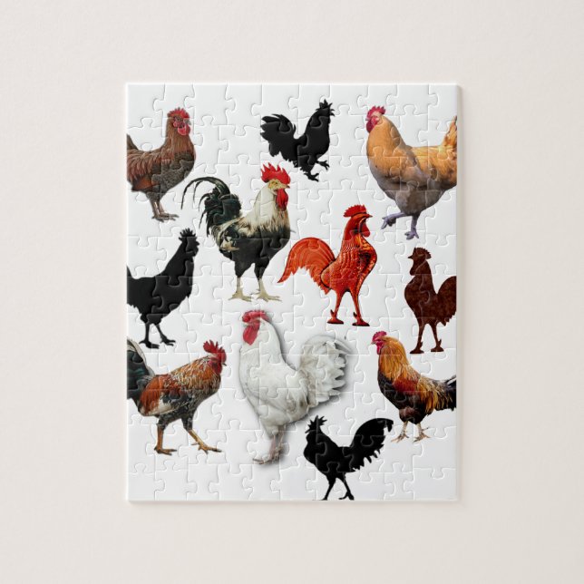 Rooster Collage Vintage Rustic Chickens Jigsaw Puzzle (Vertical)