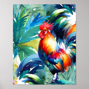 Rooster Colorful Watercolor Poster