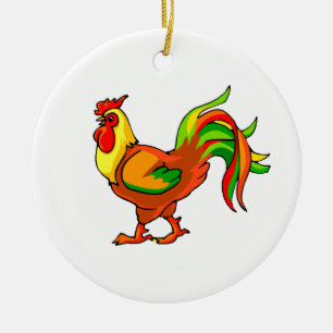 rooster colourful tail green red graphic.png ceramic tree decoration
