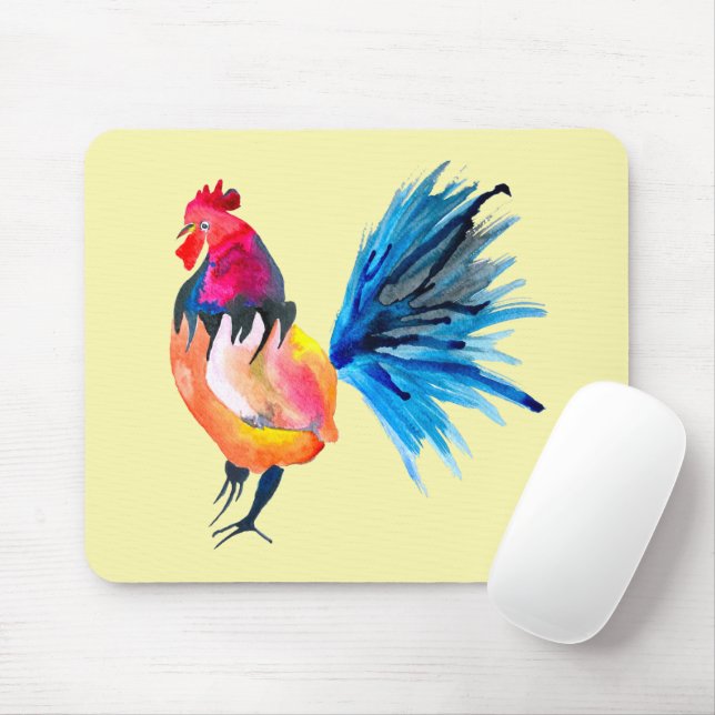 Rooster colourful watercolor illustration mouse pad (With Mouse)