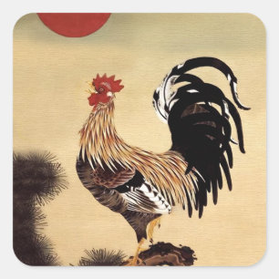 Rooster Crowing by Ito Jakuchu Square Sticker
