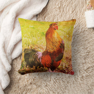 Rooster Crowing Farm Animal Abstract Cushion