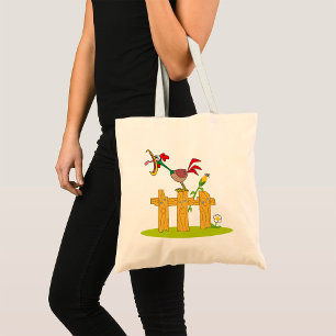 Rooster Crowing On A Fence Tote Bag