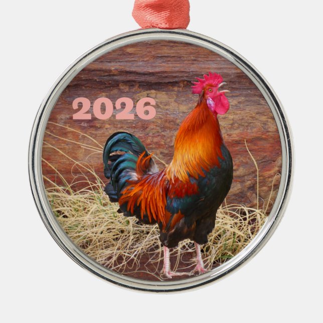 Rooster Crowing Ornament (Front)