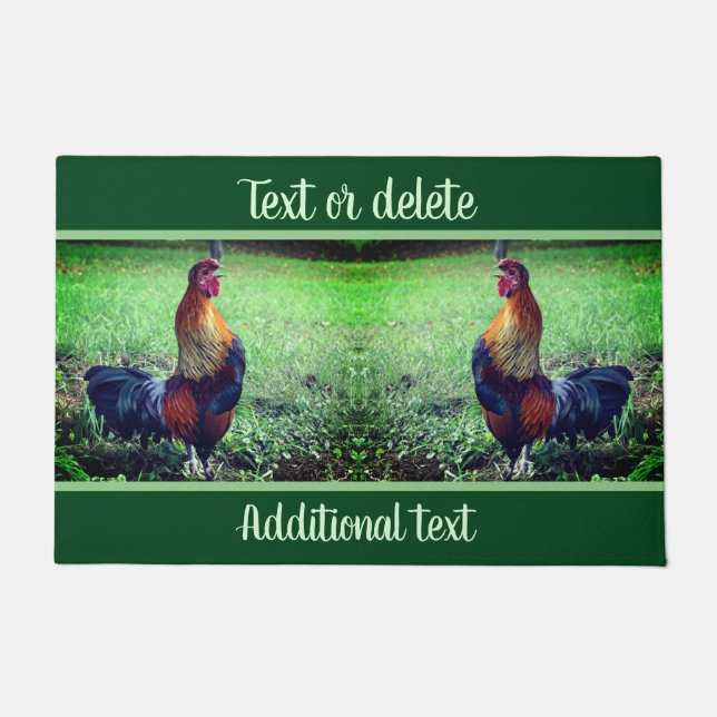 Rooster Crowing Personalised Animal   Doormat (Front)
