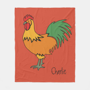 Rooster custom name & colour fleece blankets