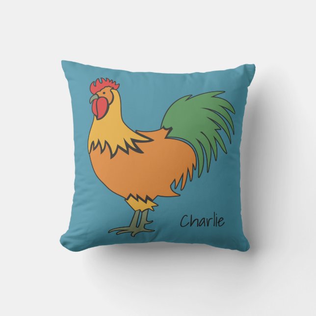 Rooster custom name & colour throw pillows (Front)