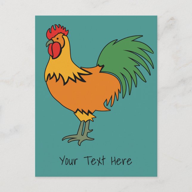 Rooster custom text & colour postcard (Front)
